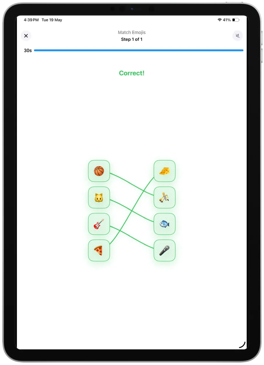 A Match Emojis mission completed in ProAlarm for iPad