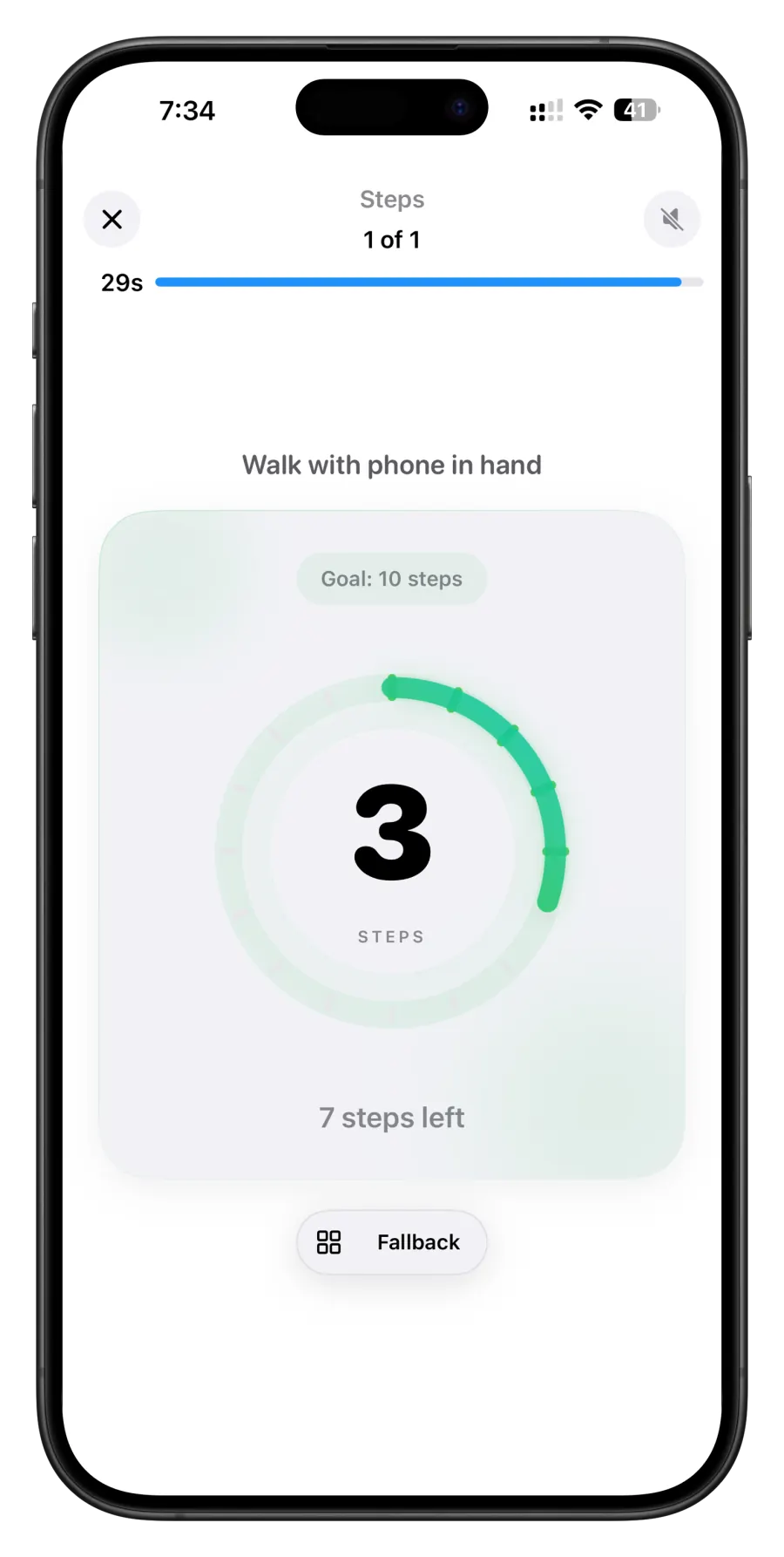 ProAlarm counting live steps as a wake-up mission
